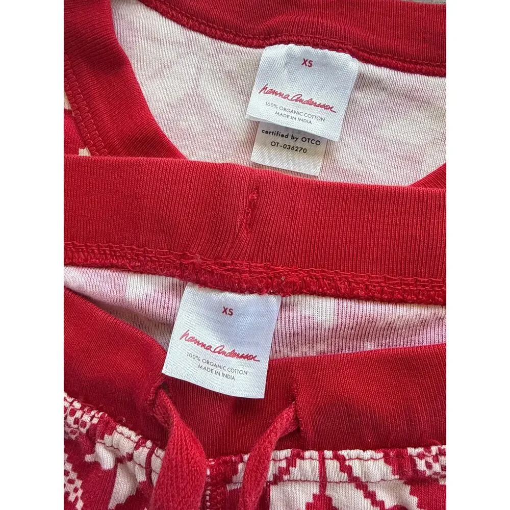 Hanna Andersson Adult Holiday Pajama Set in White Snowflakes on Red Size XS